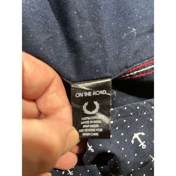 On The Road Shirt Mens XL Button Up Blue Nautical Anchor Print Slim Fit Casual - Picture 4 of 7